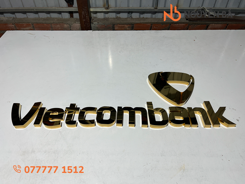 Chữ inox ngân hàng Vietcombank uốn nổi chuẩn tỷ lệ