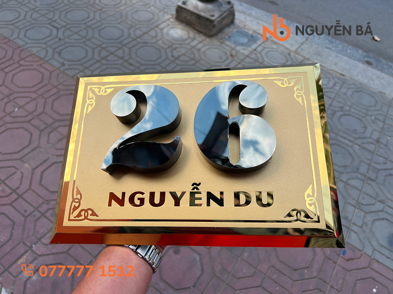 Bảng số nhà inox số nổi bằng inox đen gương